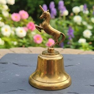 Vintage Painted Gold Brass Unicorn Bell